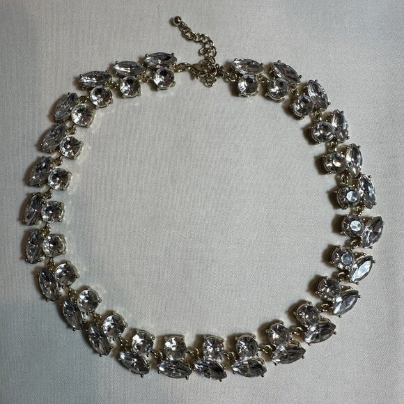 VTG Necklace Clear Crystal Glass Rhinestones Faceted‎ Marquise Round Adjustable - Picture 1 of 6